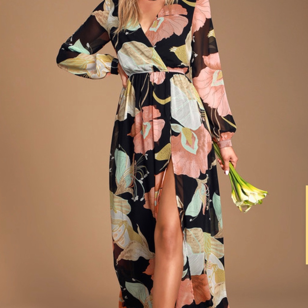 Floral long sleeve maxi dress with slit
